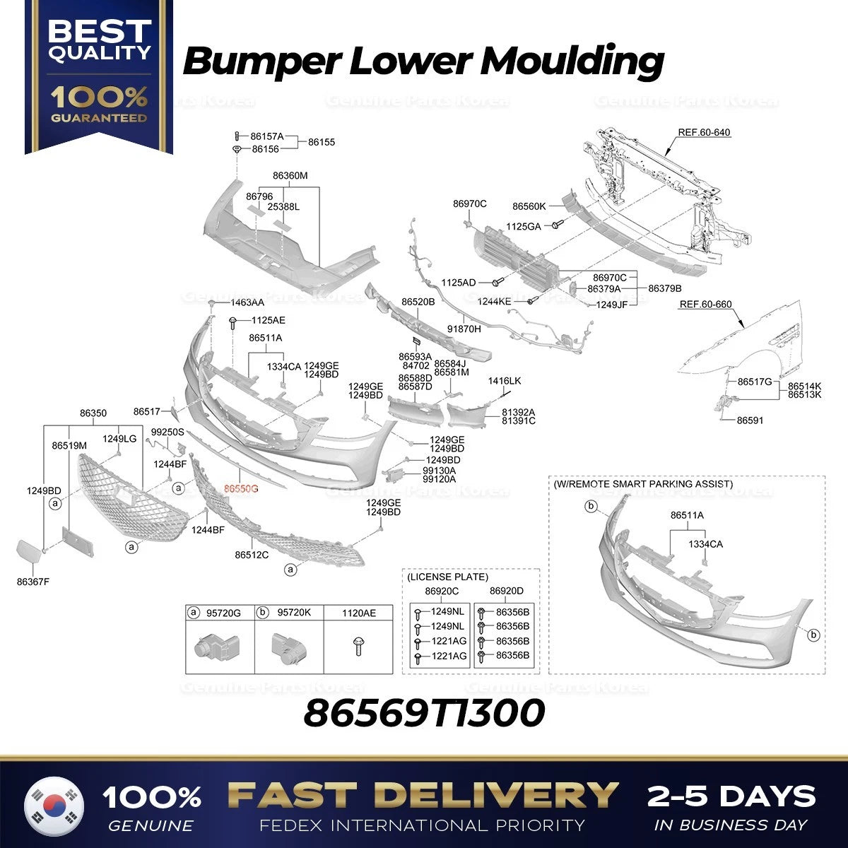 ⭐Genuine⭐ Bumper Lower Moulding 86569T1300 for Hyundai Genesis G80