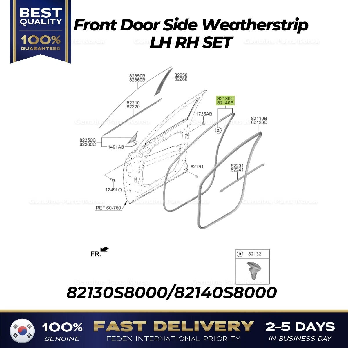 ⭐Genuine⭐ Front Door Side Weatherstrip LH RH SET for Hyundai Palisade