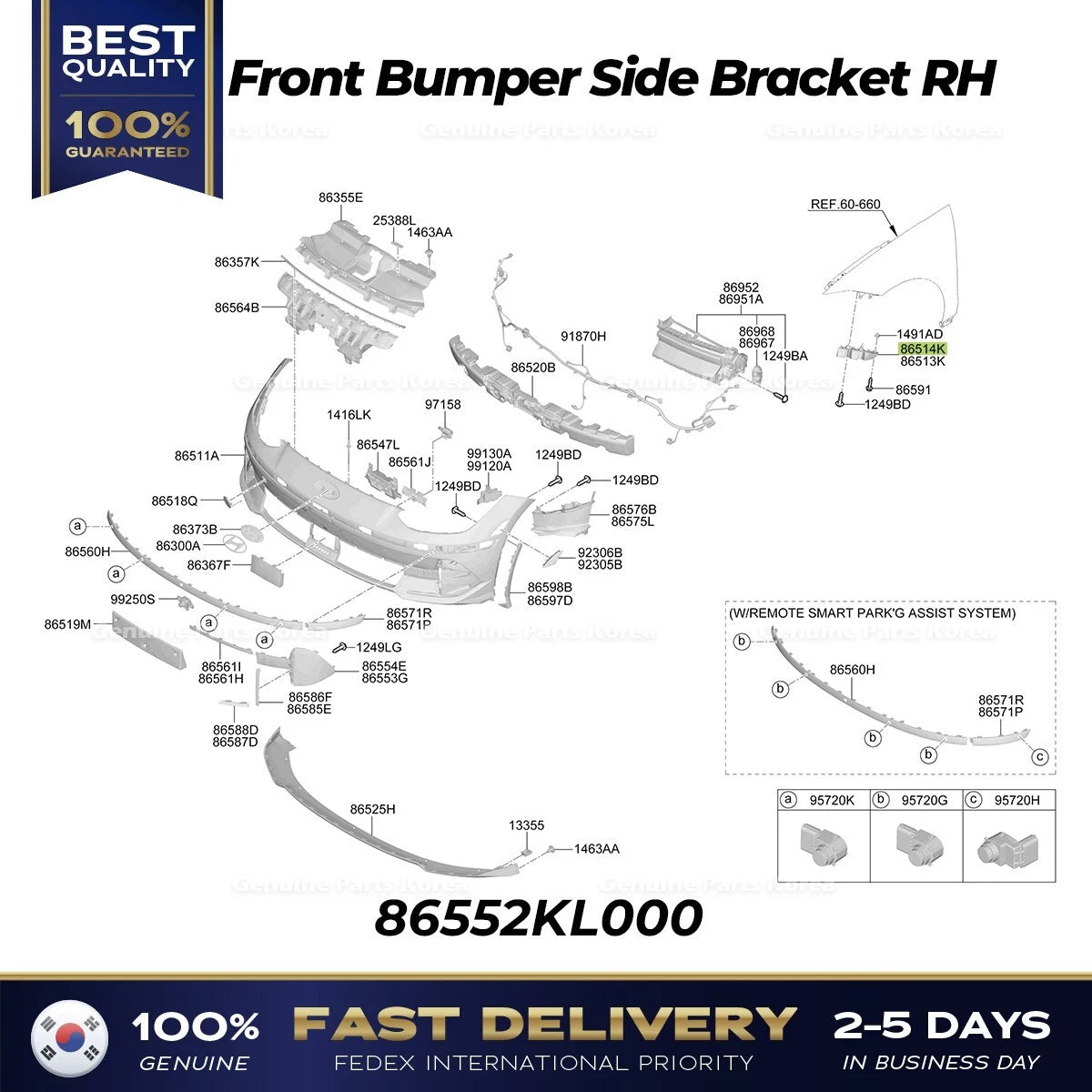 ⭐Genuine⭐ Front Bumper Side Bracket RH 86552KL000 for Hyundai Ioniq 6