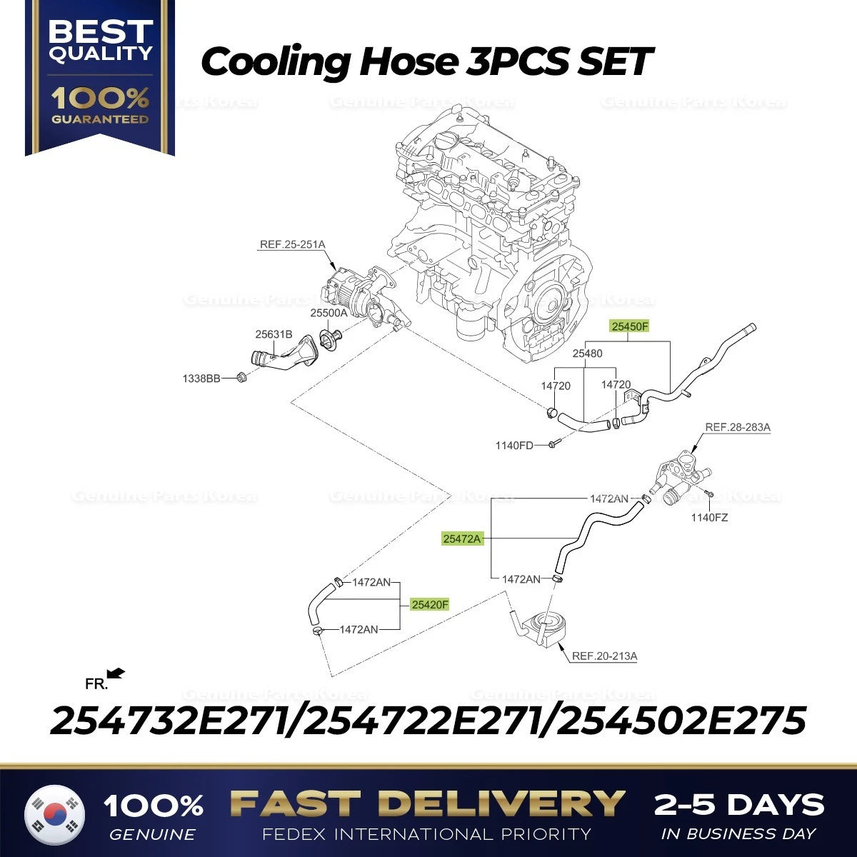 ⭐Genuine⭐ Cooling Hose 3PCS SET for Hyundai Sonata Hybrid Kia Optima Hybrid