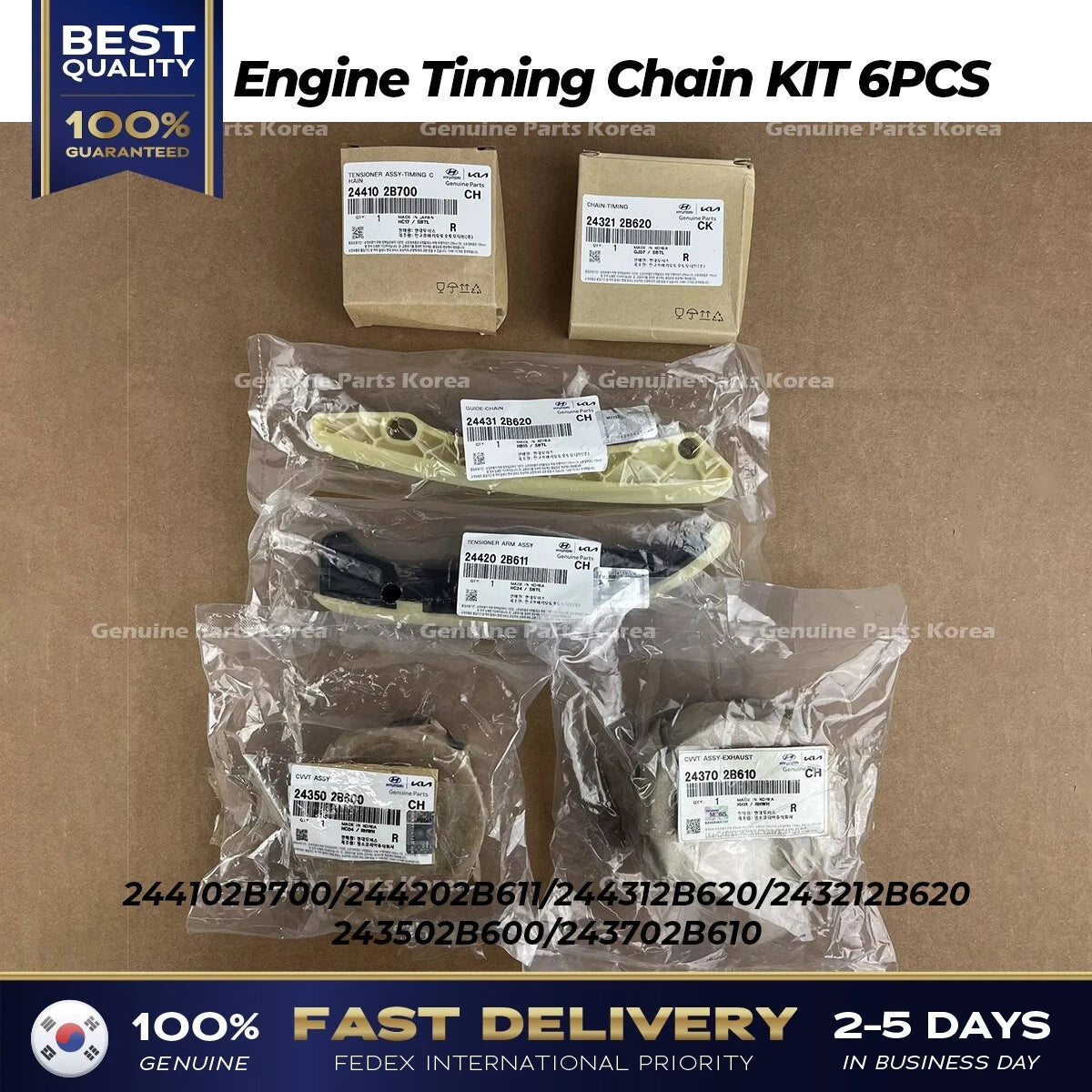 ⭐Genuine⭐ Engine Timing Chain KIT 6PCS for Hyundai Accent Veloster Kia Forte