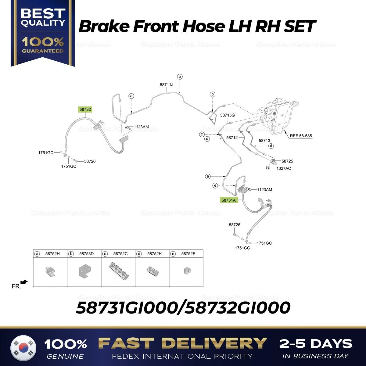 ⭐Genuine⭐ Brake Front Hose LH RH SET 58731GI000 58732GI000 for Hyundai Ioniq 5