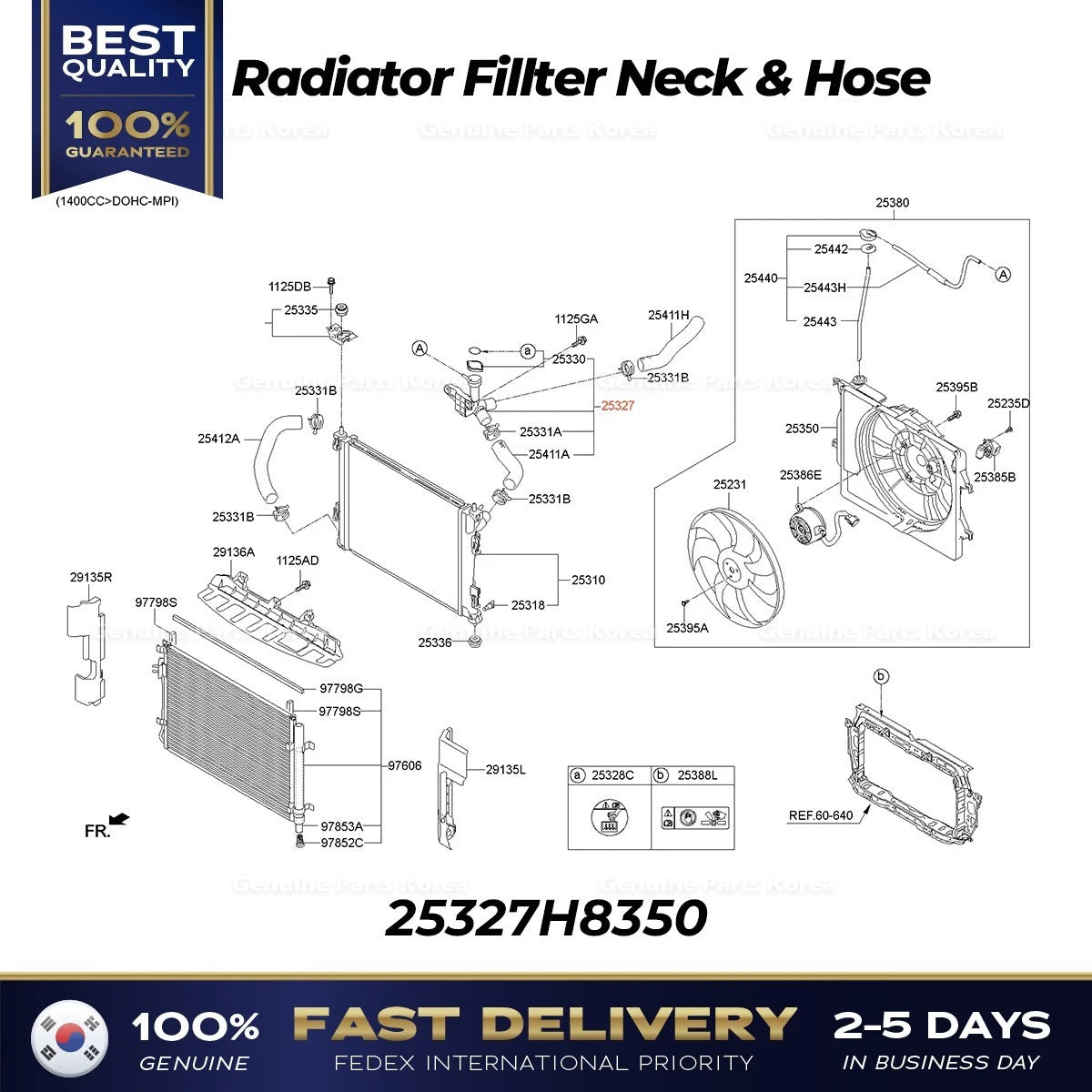 ⭐Genuine⭐ Radiator Fillter Neck & Hose 25327H8350 for Kia Stonic