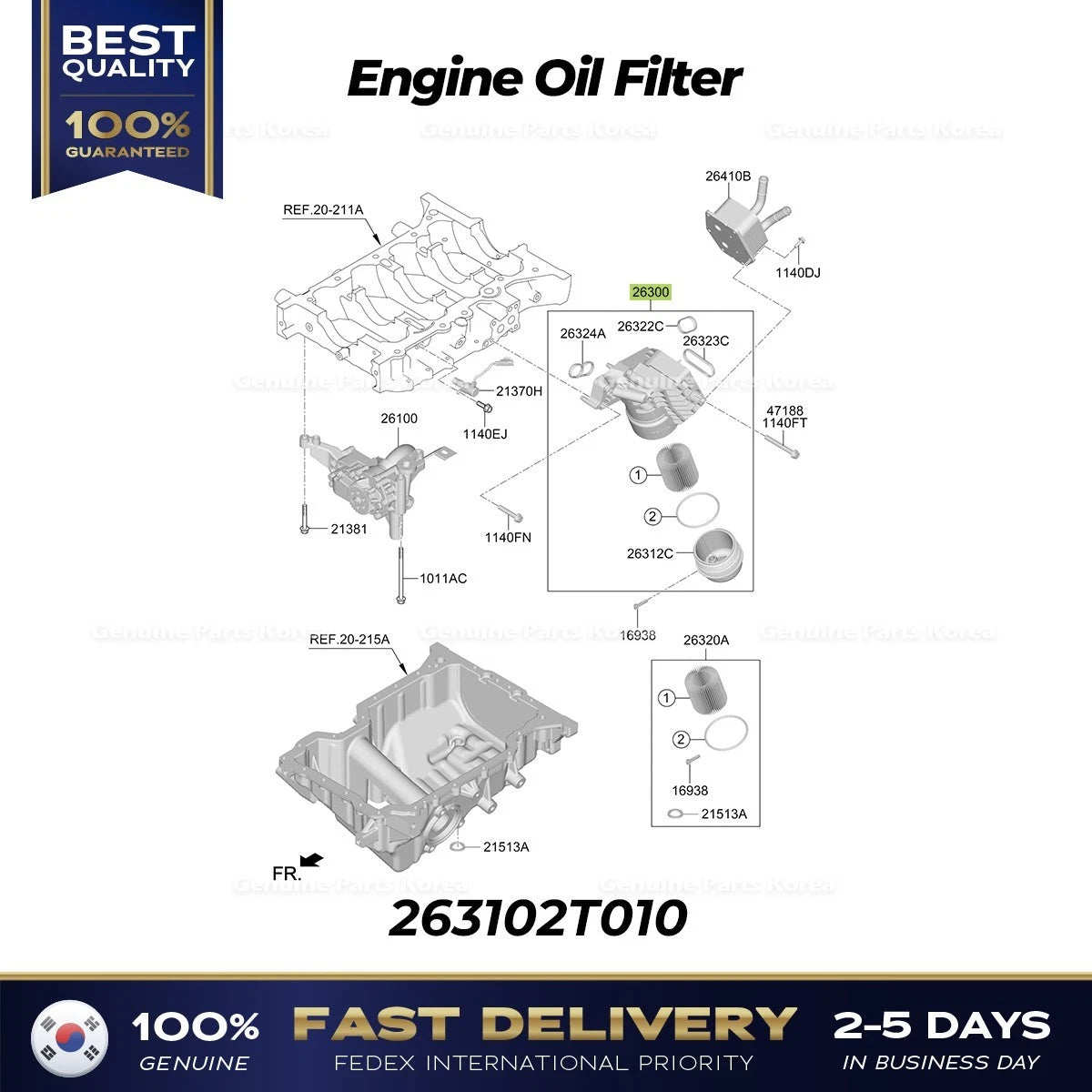 ⭐Genuine⭐ Engine Oil Filter 263102T010 for Hyundai Genesis GV80 GV70