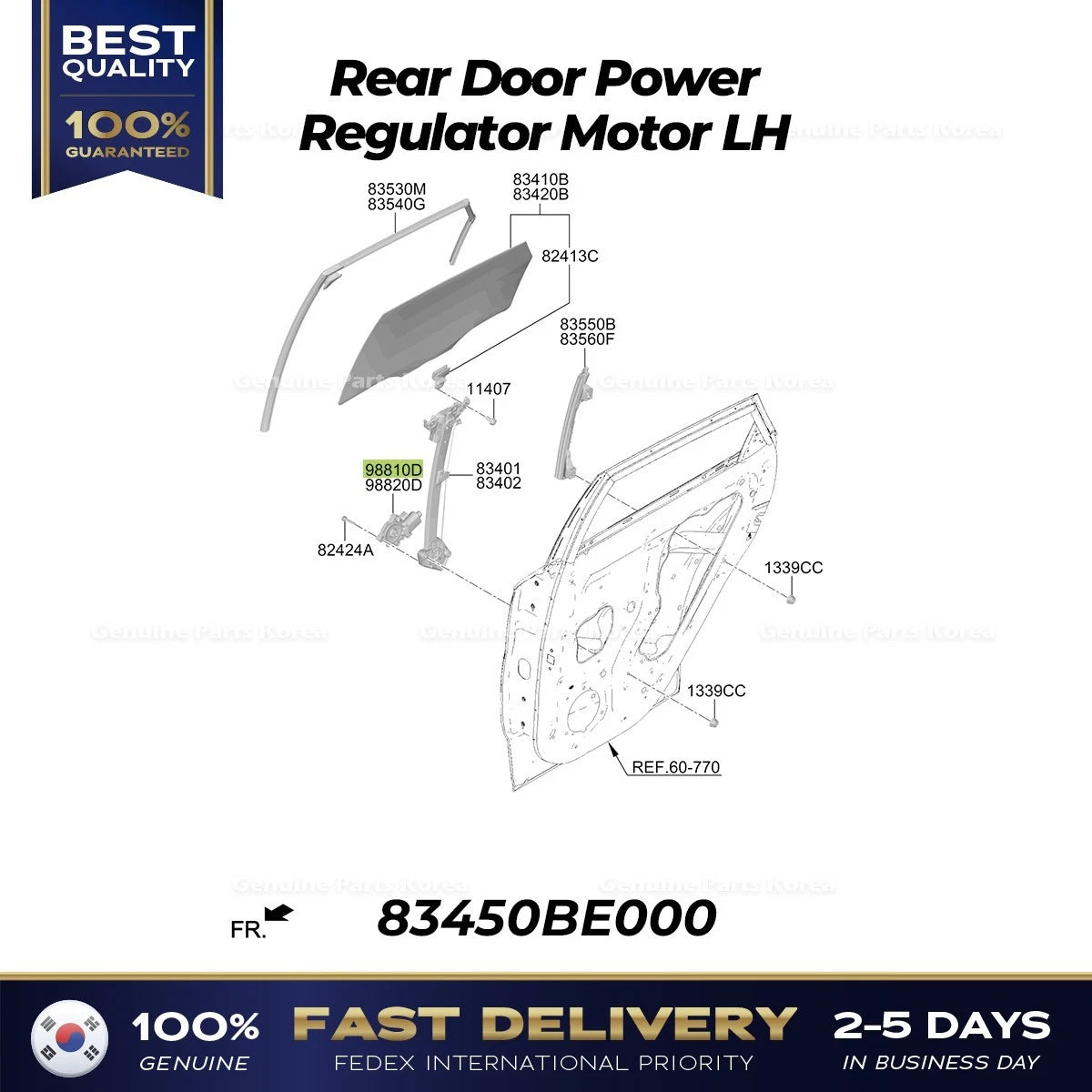 ⭐Genuine⭐ Rear Door Power Regulator Motor LH 83450BE000 for Hyundai Kona Hybrid