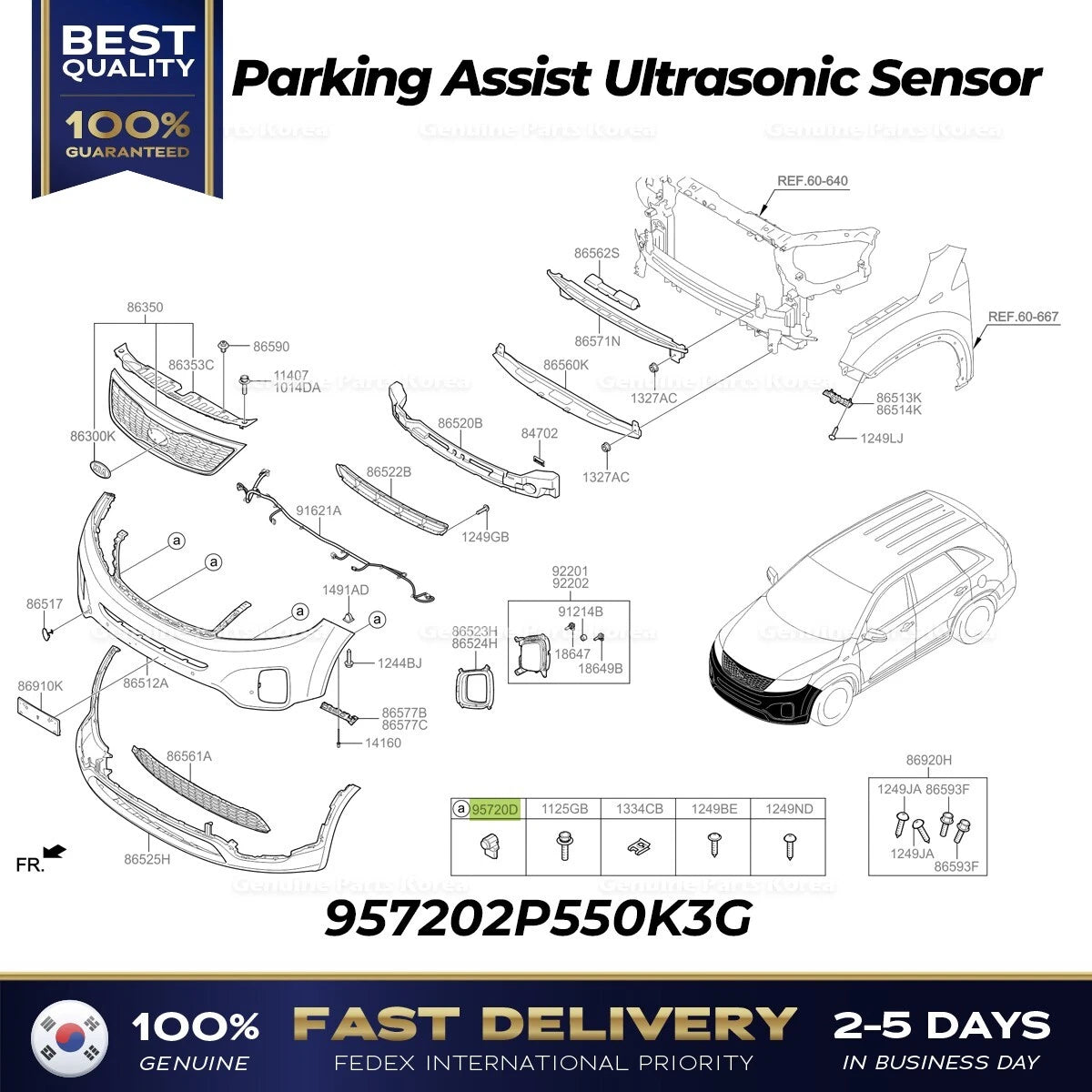 ⭐Genuine⭐ Parking Assist Ultrasonic Sensor 957202P550K3G for Kia Sorento