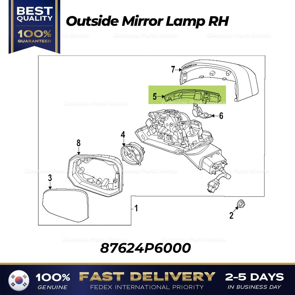 ⭐Genuine⭐ Outside Mirror Lamp RH 87624P6000 for Hyundai Santa Fe MX5