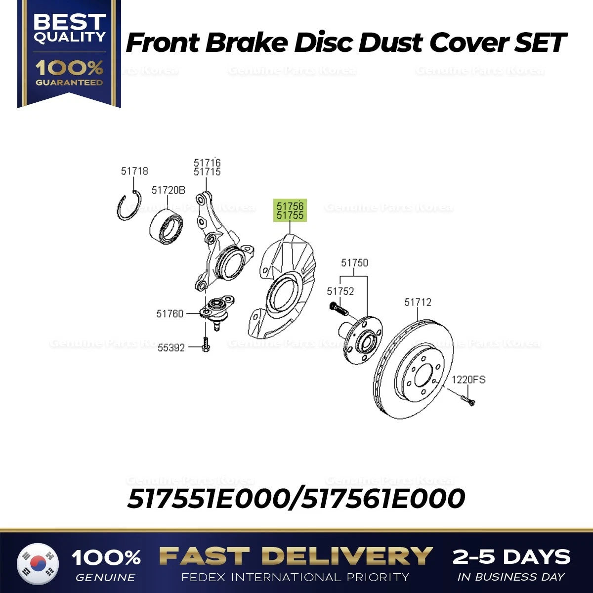 ⭐Genuine⭐ Front Brake Disc Dust Cover SET 517551E000 517561E000 for Kia Rio