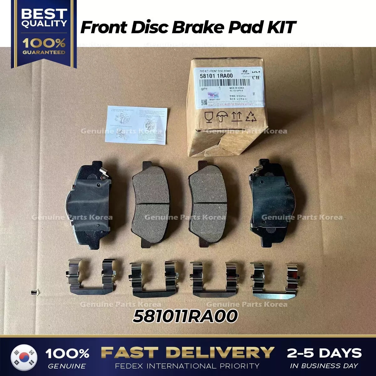 ⭐Genuine⭐ Front Disc Brake Pad KIT 581011RA00 for Hyundai Accent