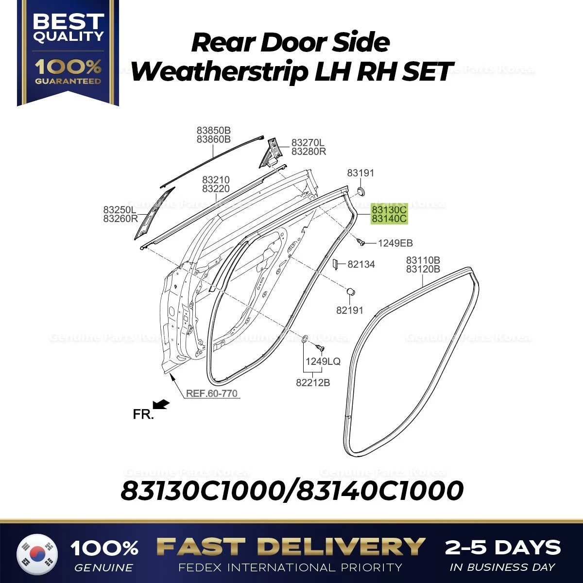 ⭐Genuine⭐ Rear Door Side Weatherstrip LH RH SET for Hyundai Sonata
