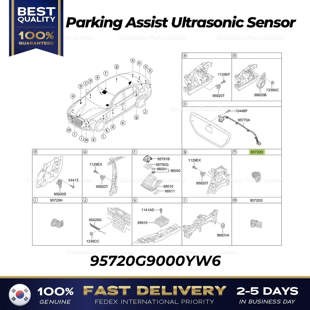 ⭐Genuine⭐ Parking Assist Ultrasonic Sensor 95720G9000YW6 for Hyundai Genesis G70