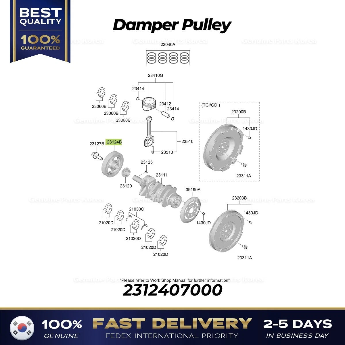 ⭐Genuine⭐ Damper Pulley 2312407000 for Hyundai Casper Kia Rio Picanto