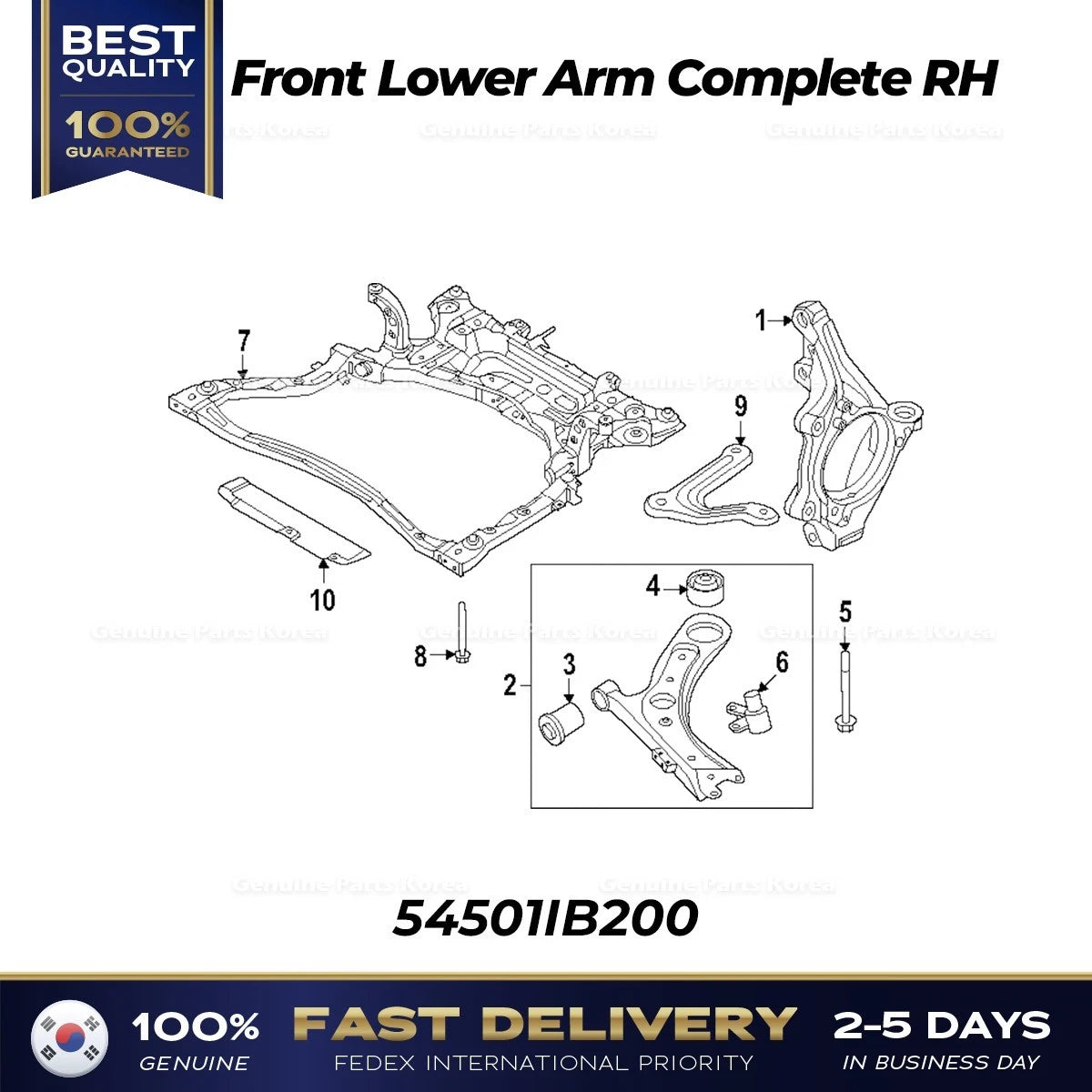 ⭐Genuine⭐ Front Lower Arm Complete RH 54501IB200 for Hyundai Elantra N