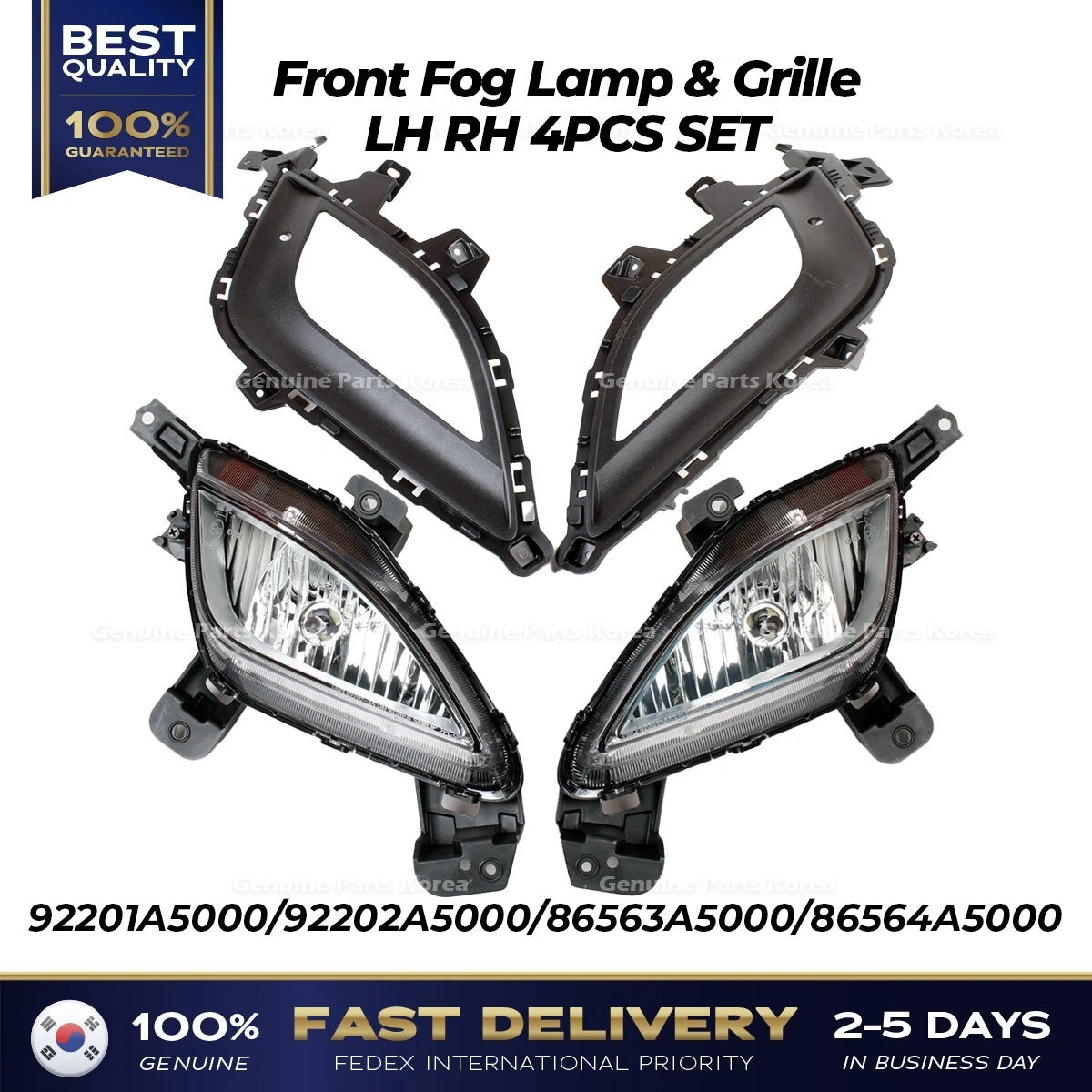⭐Genuine⭐ Front Fog Lamp & Grille LH RH 4PCS SET for Hyundai Elantra i30