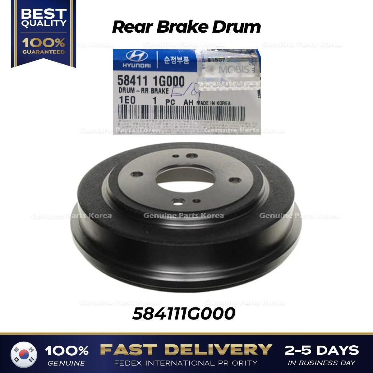 ⭐Genuine⭐ Rear Brake Drum 584111G000 for Hyundai Accent Kia Rio