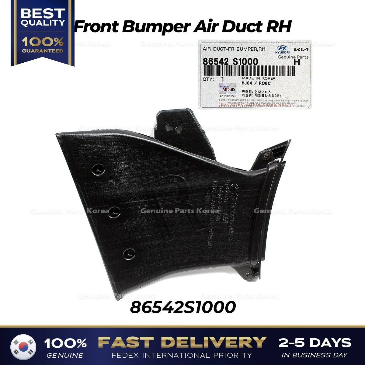 ⭐Genuine⭐ Front Bumper Air Duct RH 86542S1000 for Hyundai Santa Fe