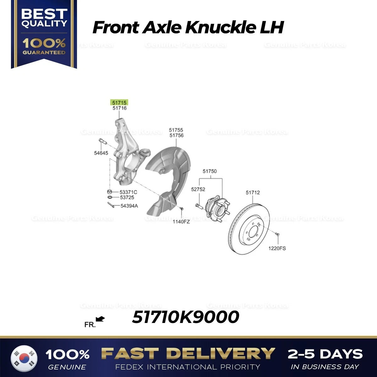 ⭐Genuine⭐ Front Axle Knuckle LH 51710K9000 for Hyundai Veloster N