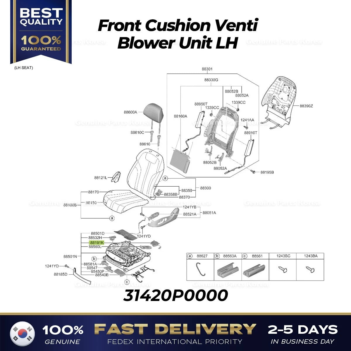 ⭐Genuine⭐ Front Cushion Venti Blower Unit LH 881P0T1000 for Hyundai Genesis
