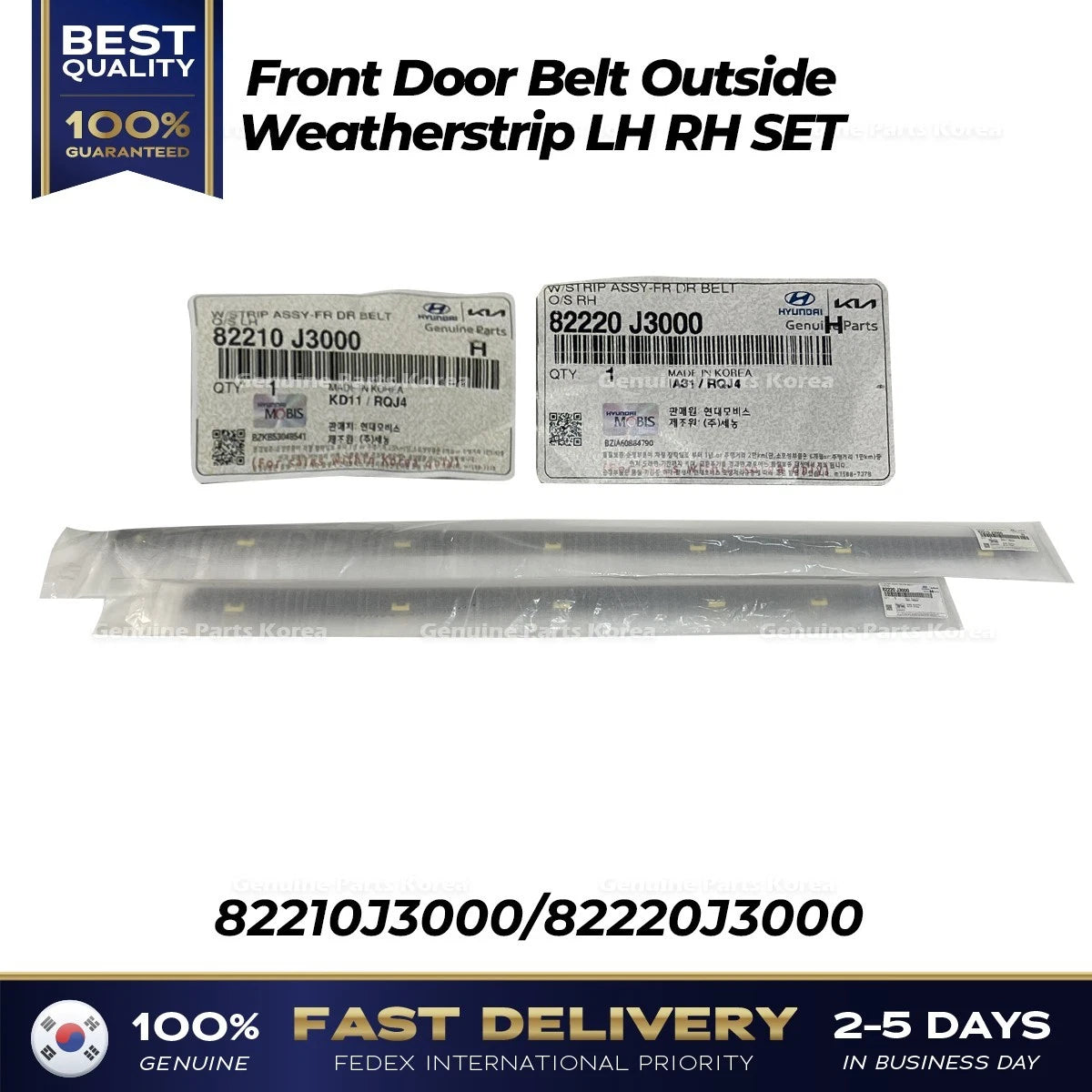 ⭐Genuine⭐ Front Door Belt Outside Weatherstrip LH RH SET for Hyundai Veloster