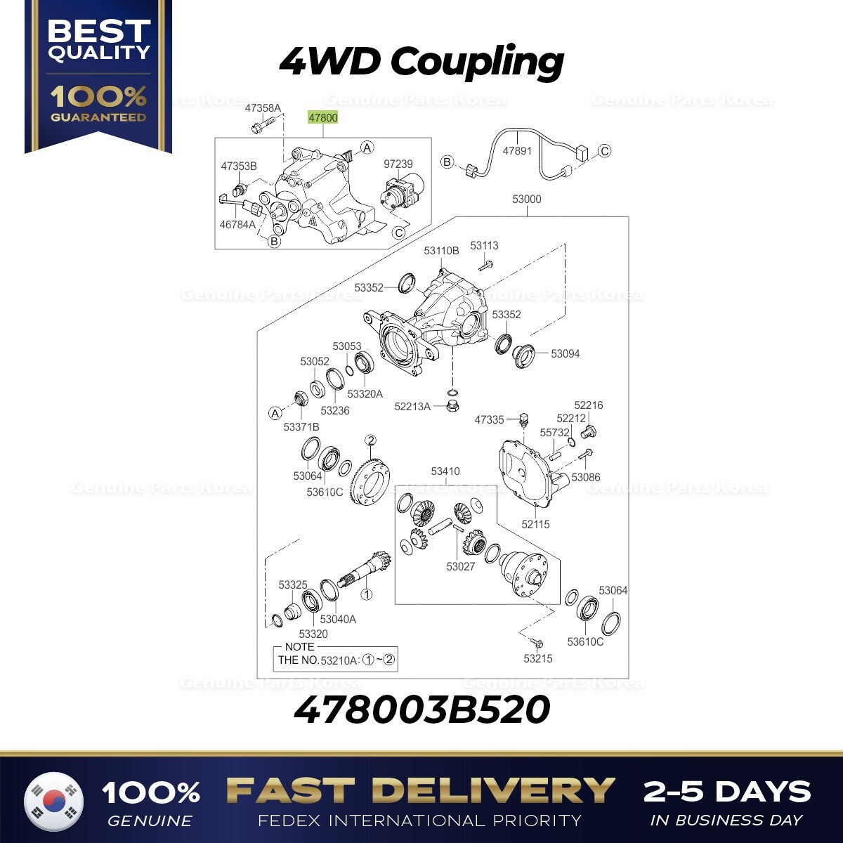 Genuine 4WD Coupling 478003B520 for Hyundai Santa Fe Tucson Kia Sorento