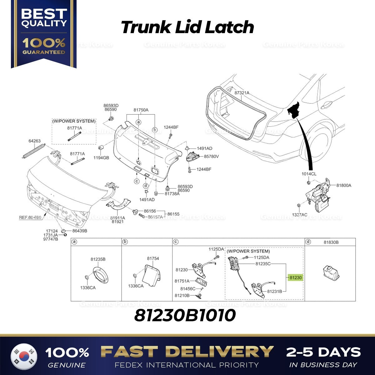 Genuine Trunk Lid Latch 81230B1010 for Hyundai Genesis G80