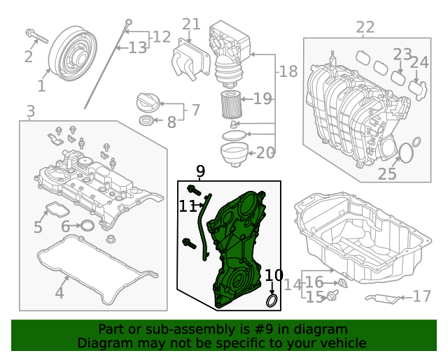 Genuine Timing Chain Cover 213502S000 for Hyundai Sonata Kia K5 2.5L Engine