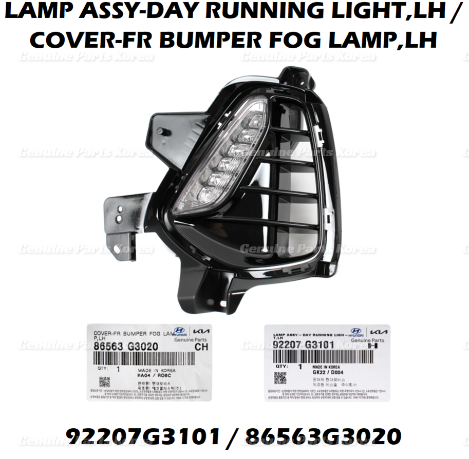 OEM DRL Fog Lamp & Cover LEFT 92207G3101 & 86563G3020 2P for Hyundai ElantraGT