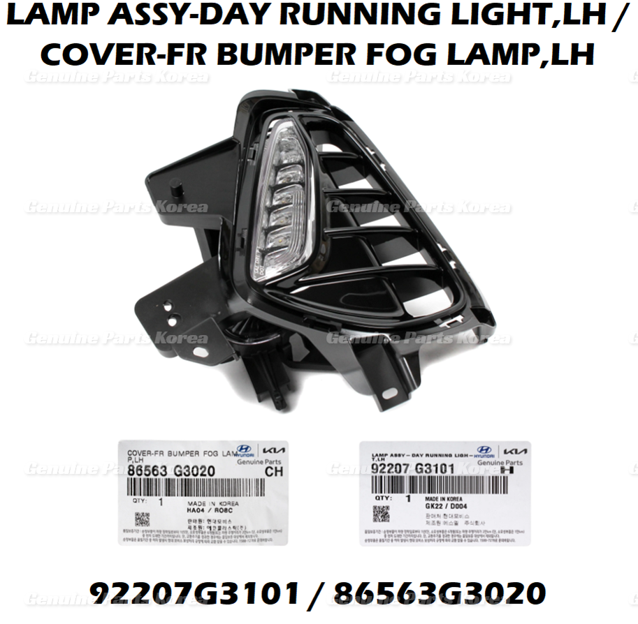 OEM DRL Fog Lamp & Cover LEFT 92207G3101 & 86563G3020 2P for Hyundai ElantraGT