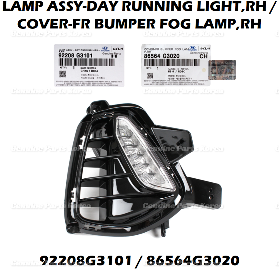 OEM DRL Fog Lamp & Cover RH 92208G3101 & 86564G3020 2P for Hyundai ElantraGT