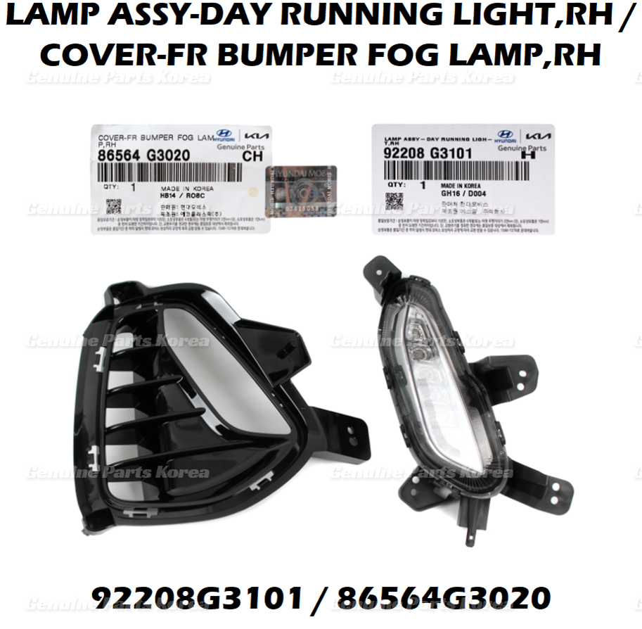 OEM DRL Fog Lamp & Cover RH 92208G3101 & 86564G3020 2P for Hyundai ElantraGT