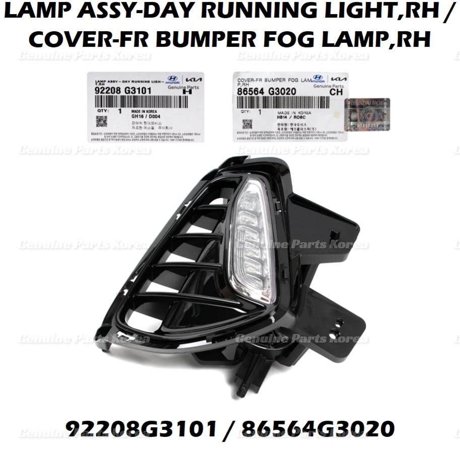 OEM DRL Fog Lamp & Cover RH 92208G3101 & 86564G3020 2P for Hyundai ElantraGT