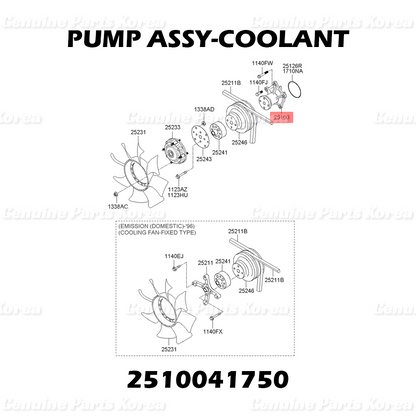 Genuine Coolant Pump 2510041750 for Hyundai Kia County