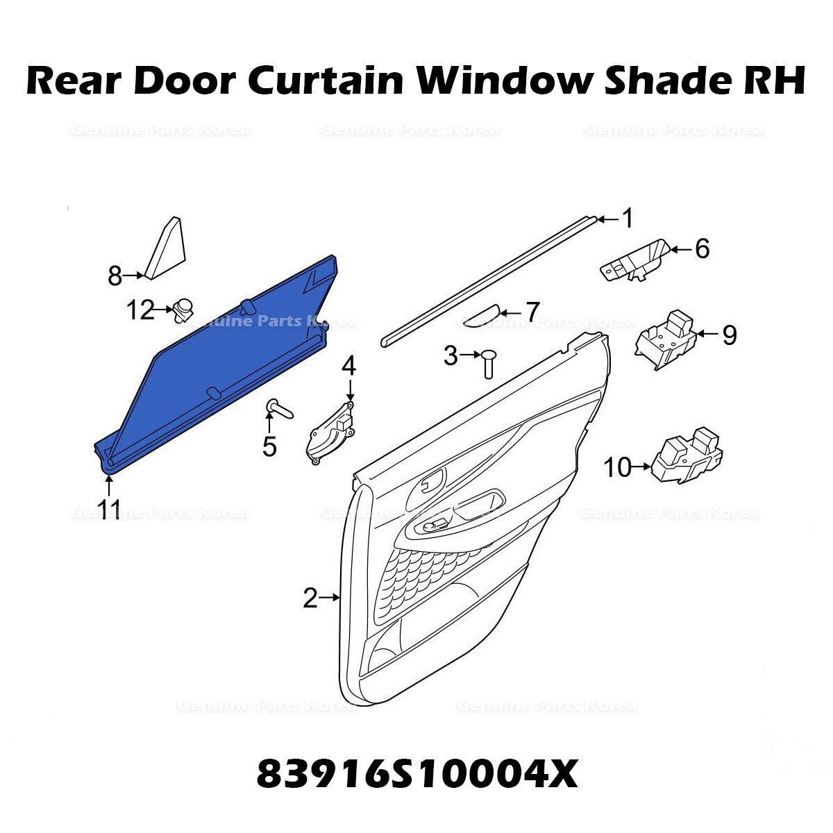Genuine Rear Door Curtain Window Shade RH 83916S10004X for Hyundai Santa Fe