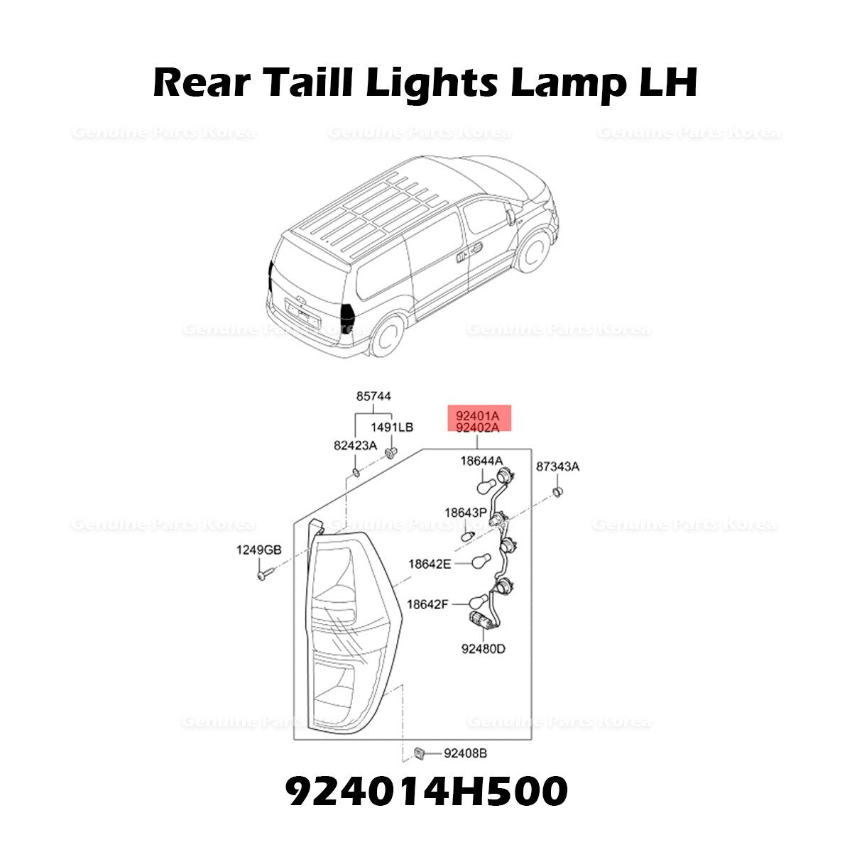 Genuine Rear Taill Lights Lamp LH 924014H500 for Hyundai Grand Starex