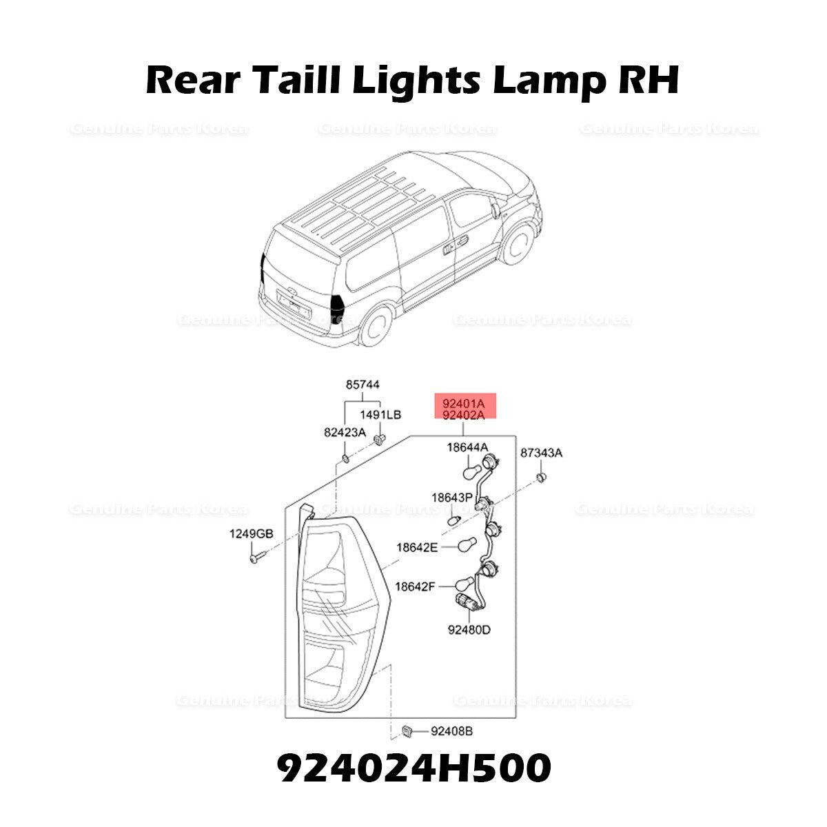 Genuine Rear Taill Lights Lamp RH 924024H500 for Hyundai Grand Starex