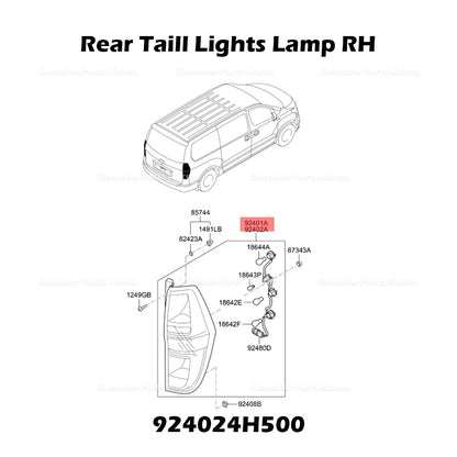 Genuine Rear Taill Lights Lamp RH 924024H500 for Hyundai Grand Starex