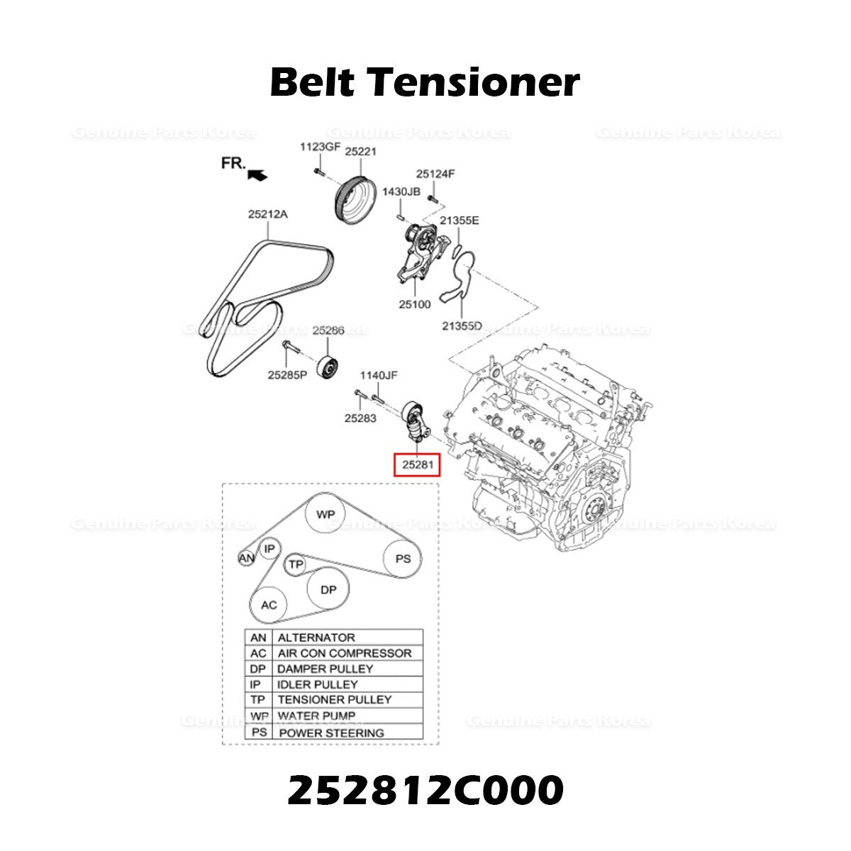 Genuine Belt Tensioner 252812C000 for Hyundai Genesis Coupe