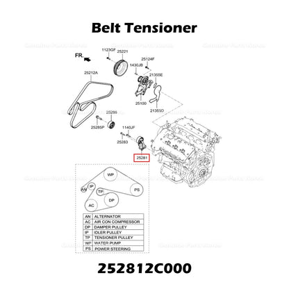 Genuine Belt Tensioner 252812C000 for Hyundai Genesis Coupe