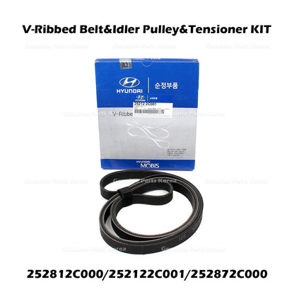 Genuine V-Ribbed Belt &  Idler Pulley & Tensioner KIT for Hyundai Genesis