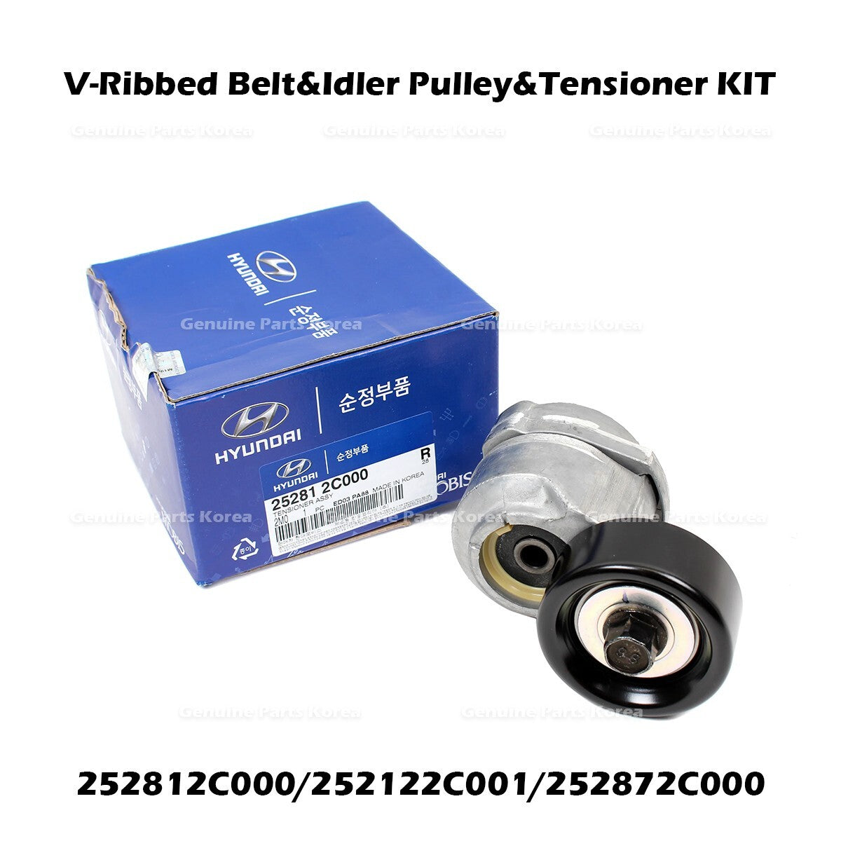 Genuine V-Ribbed Belt &  Idler Pulley & Tensioner KIT for Hyundai Genesis