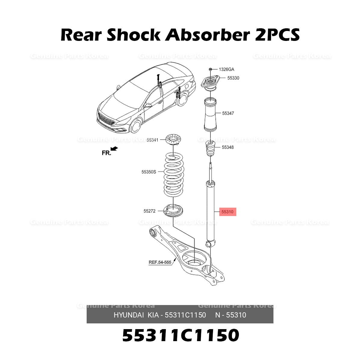 Genuine Rear Shock Absorber 55311C1150 2PCS for Hyundai Sonata