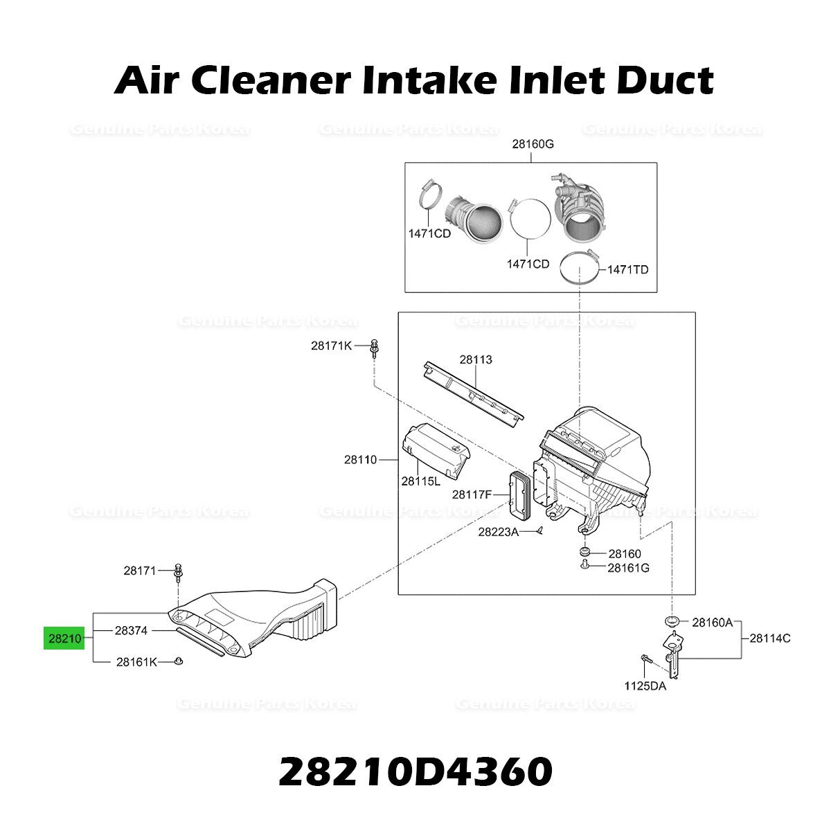 Genuine Air Cleaner Intake Inlet Duct Tube Hose 28210D4360 for Kia Optima
