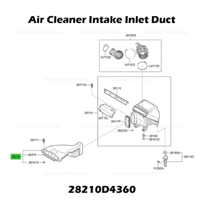 Genuine Air Cleaner Intake Inlet Duct Tube Hose 28210D4360 for Kia Optima