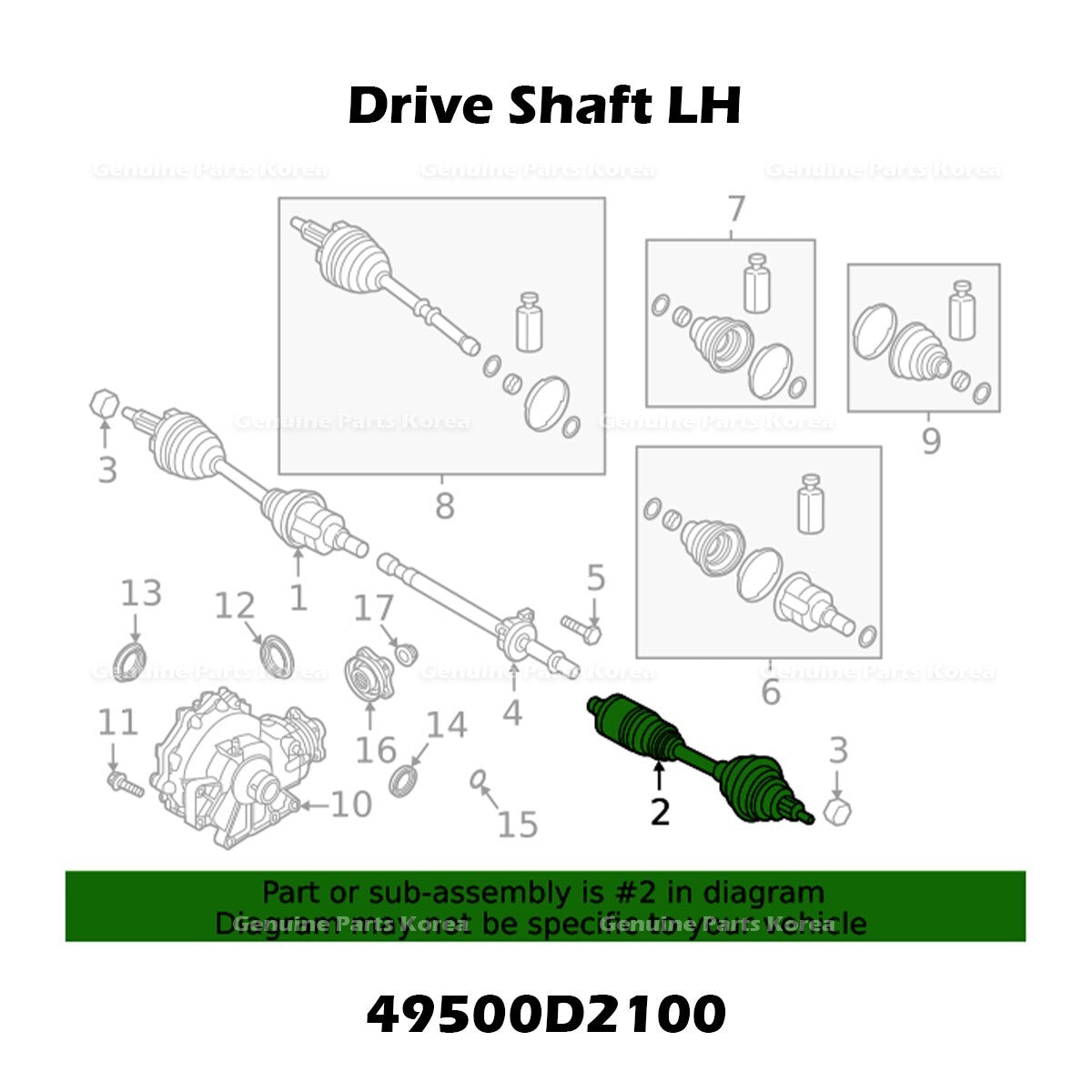 Genuine Drive Shaft LH 49500D2100 for Hyundai Genesis Kia K900