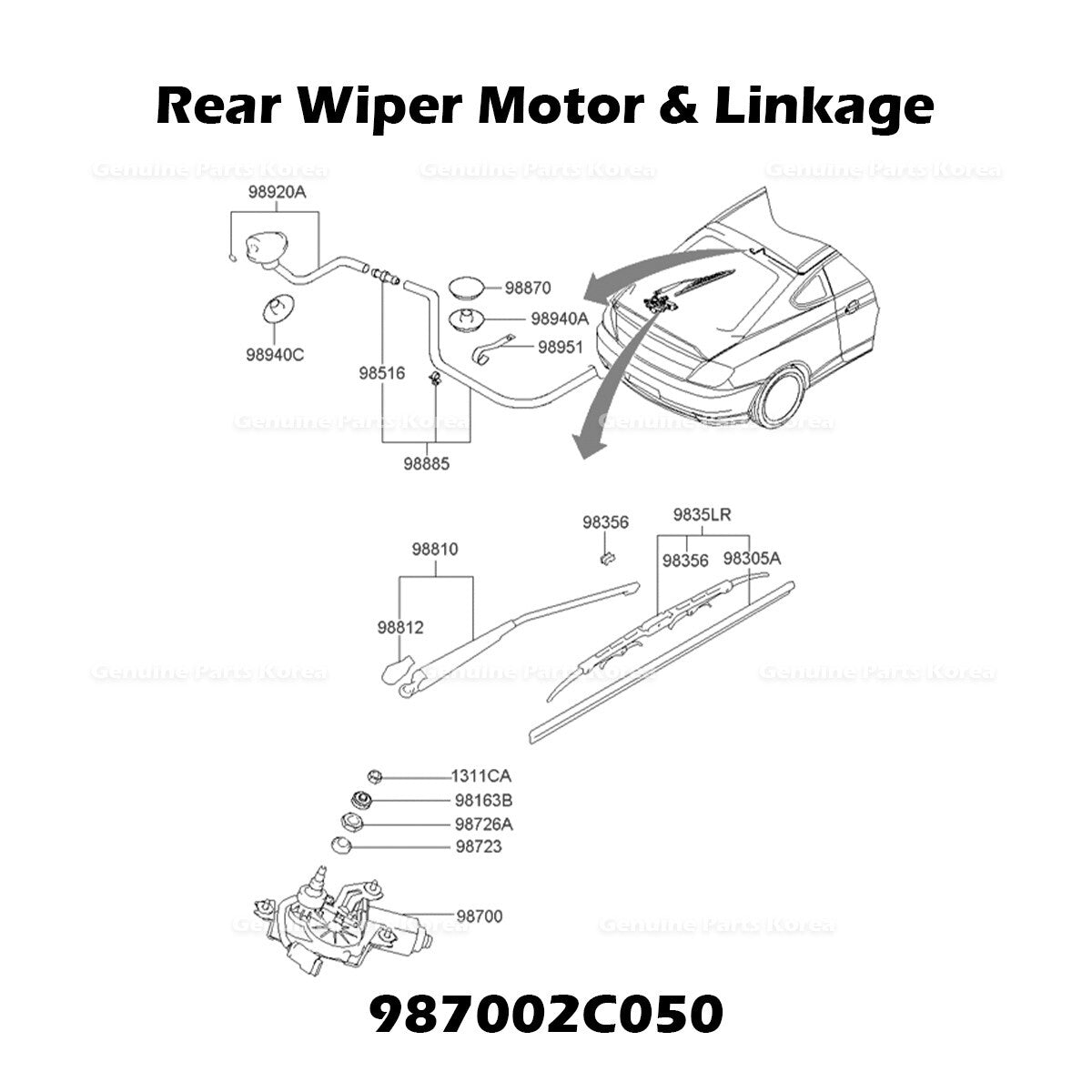 Genuine Rear Wiper Motor & Linkage 987002C050 for Hyundai Tiburon