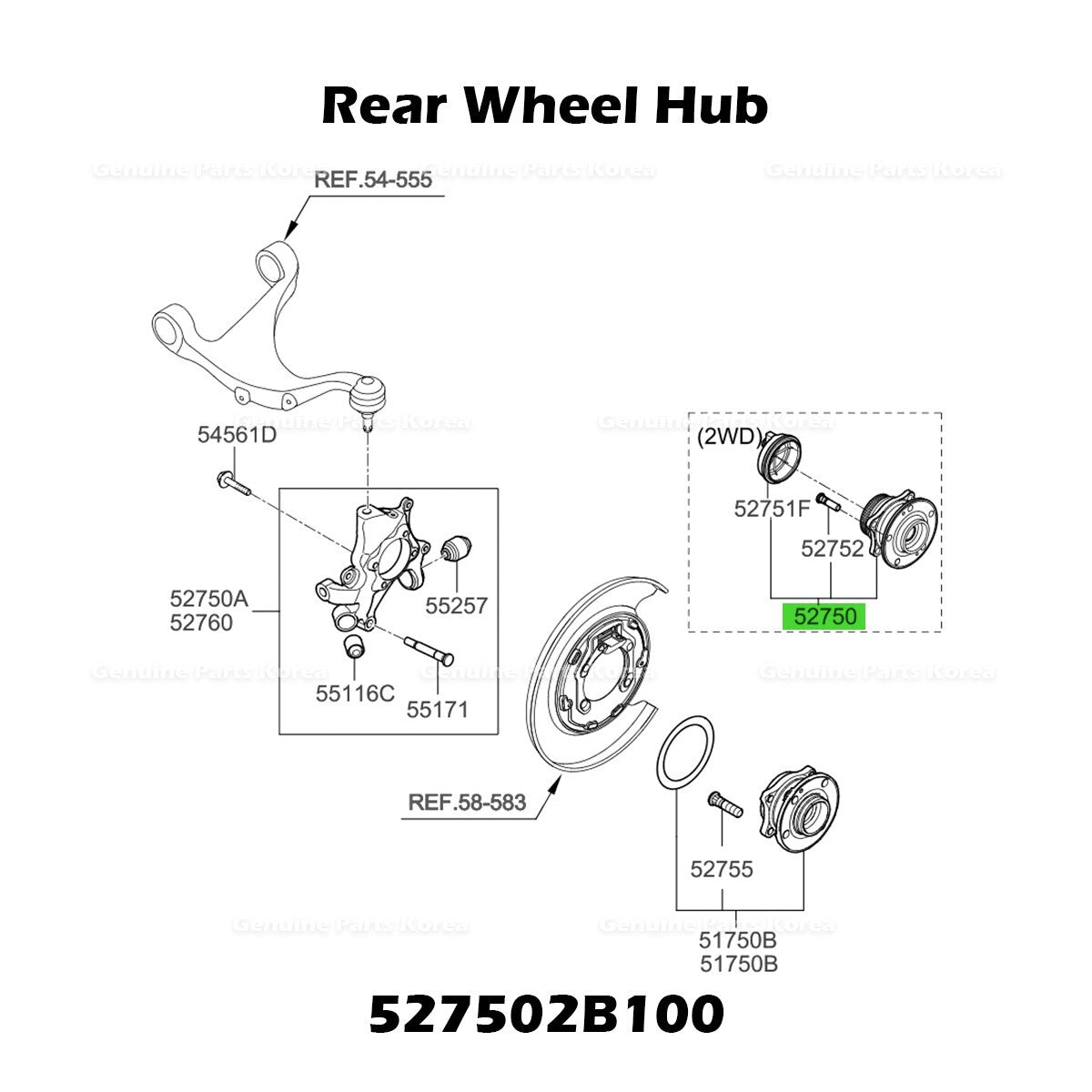Genuine Rear Wheel Hub 527502B100 Hyundai Santa Fe Veracruz Kia Sorento