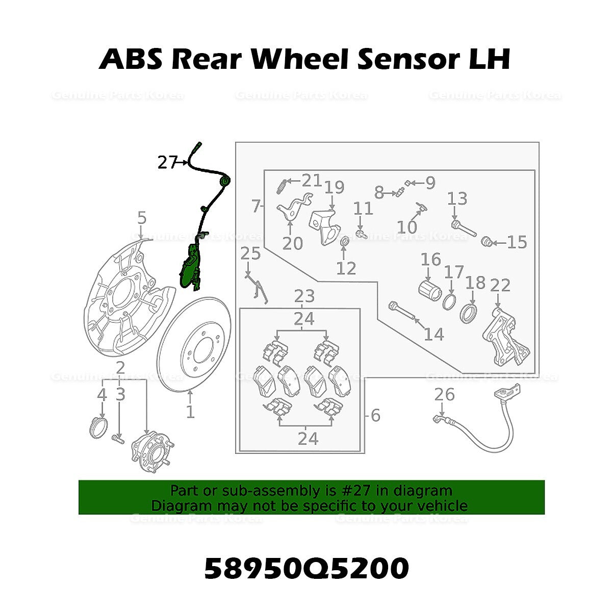 Genuine ABS Rear Wheel Sensor LH 58950Q5200 for Kia Seltos