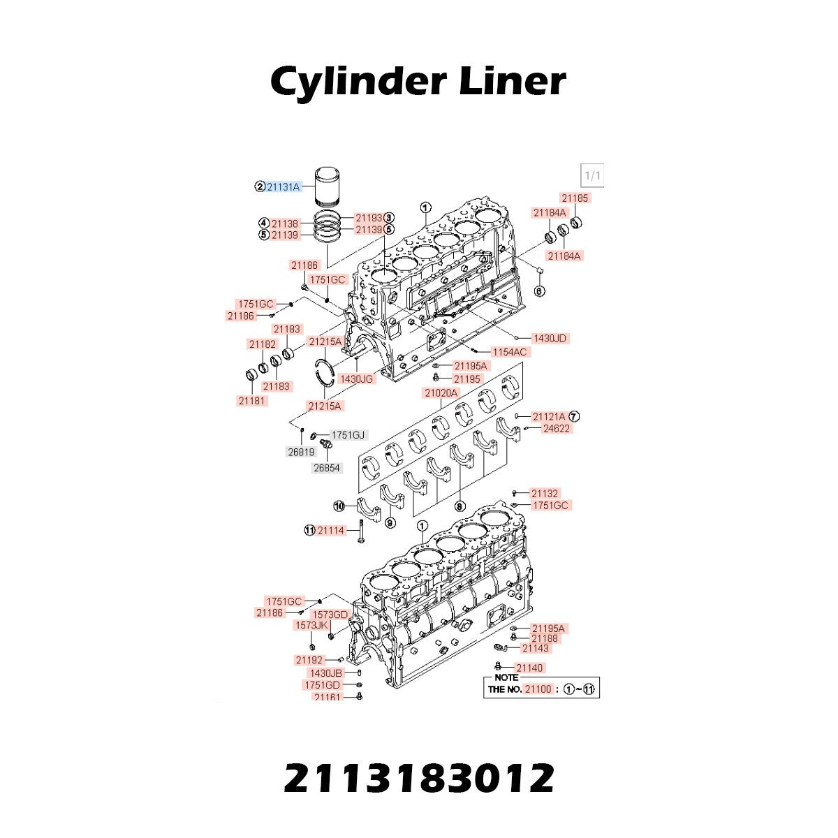 Genuine Cylinder Liner 2113183012 for Hyundai Truck Aero Trago