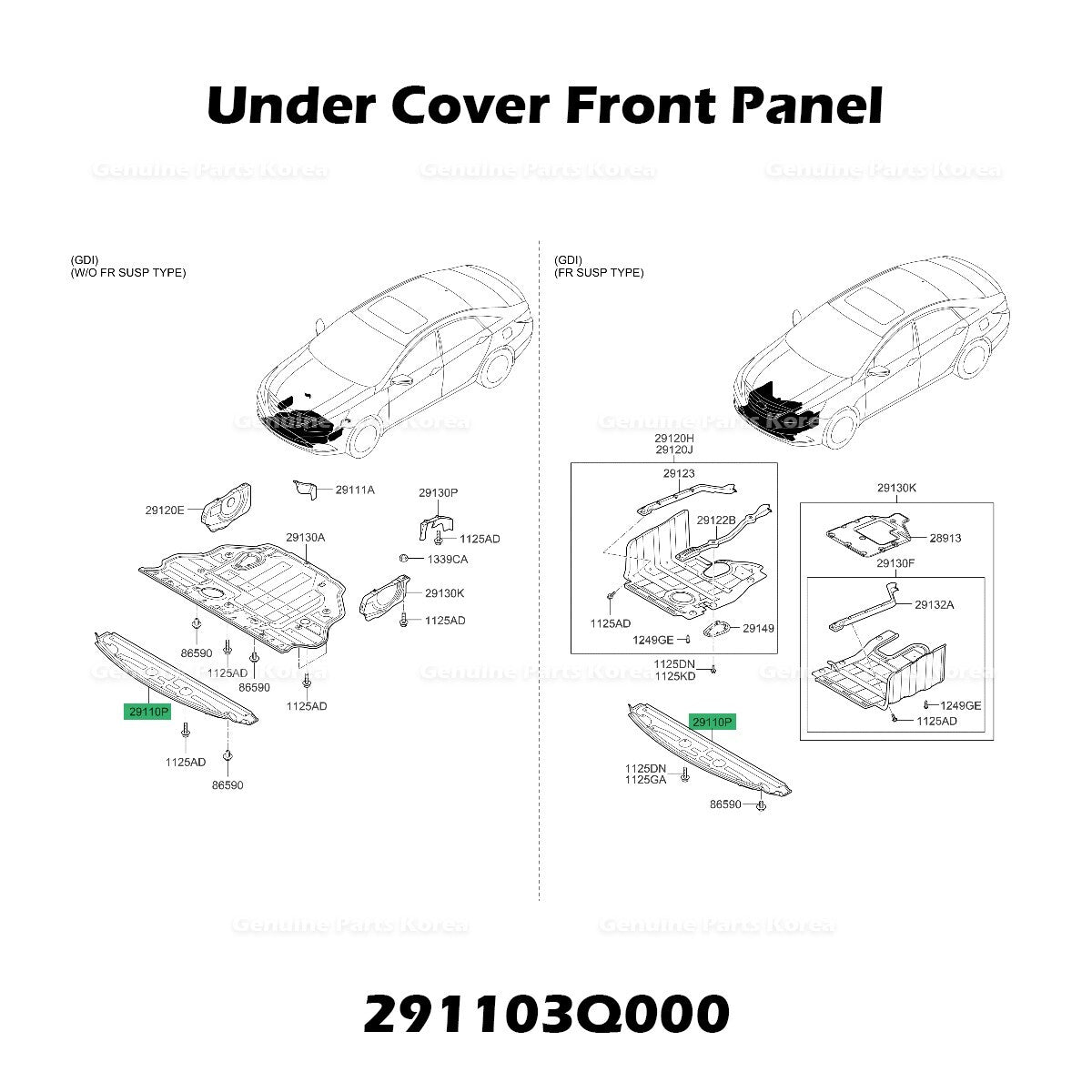 Genuine Under Cover Front Panel 291103Q000 for Hyundai Sonata