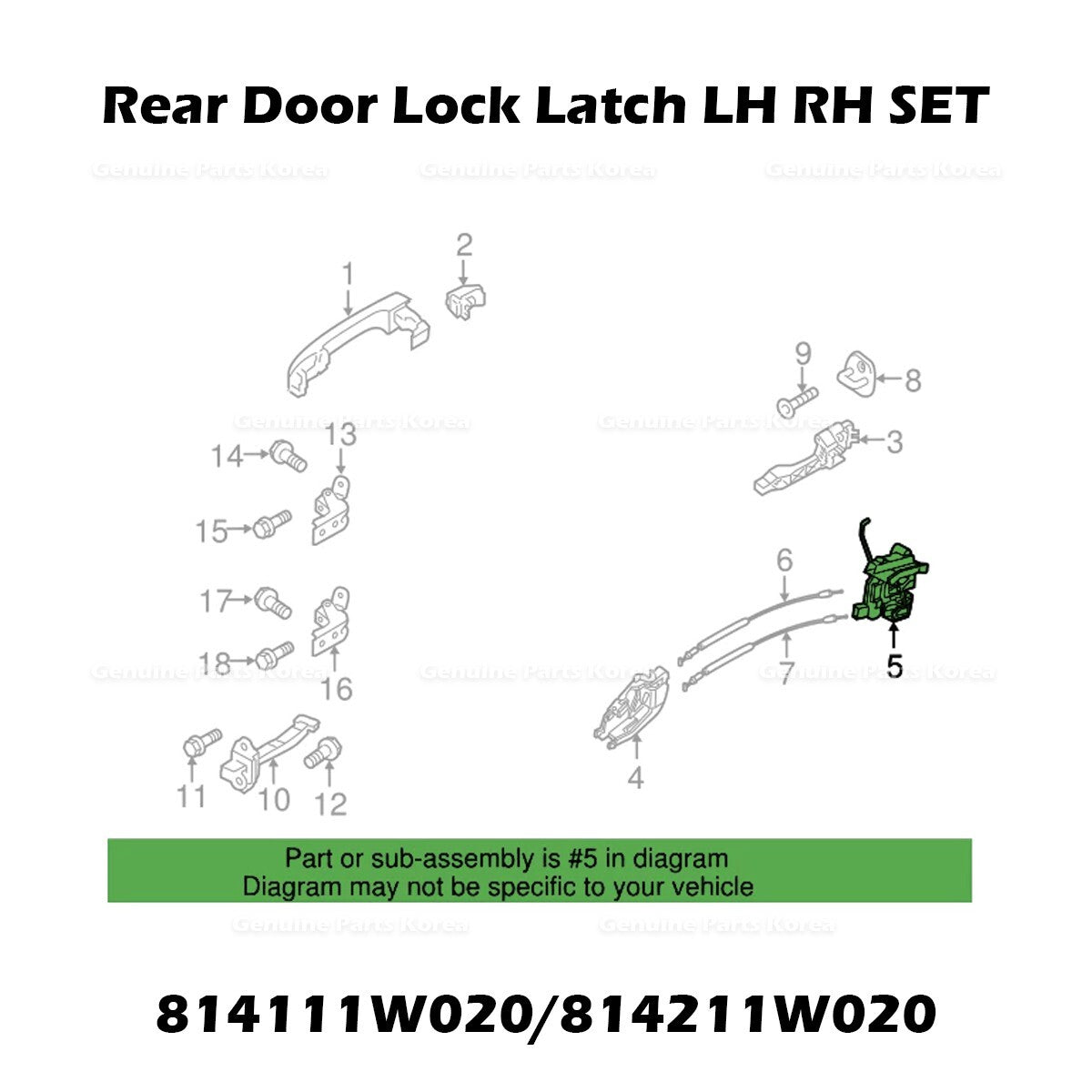 Genuine Rear Door Lock Latch LH RH SET 814111W020 814211W020 for Kia Rio